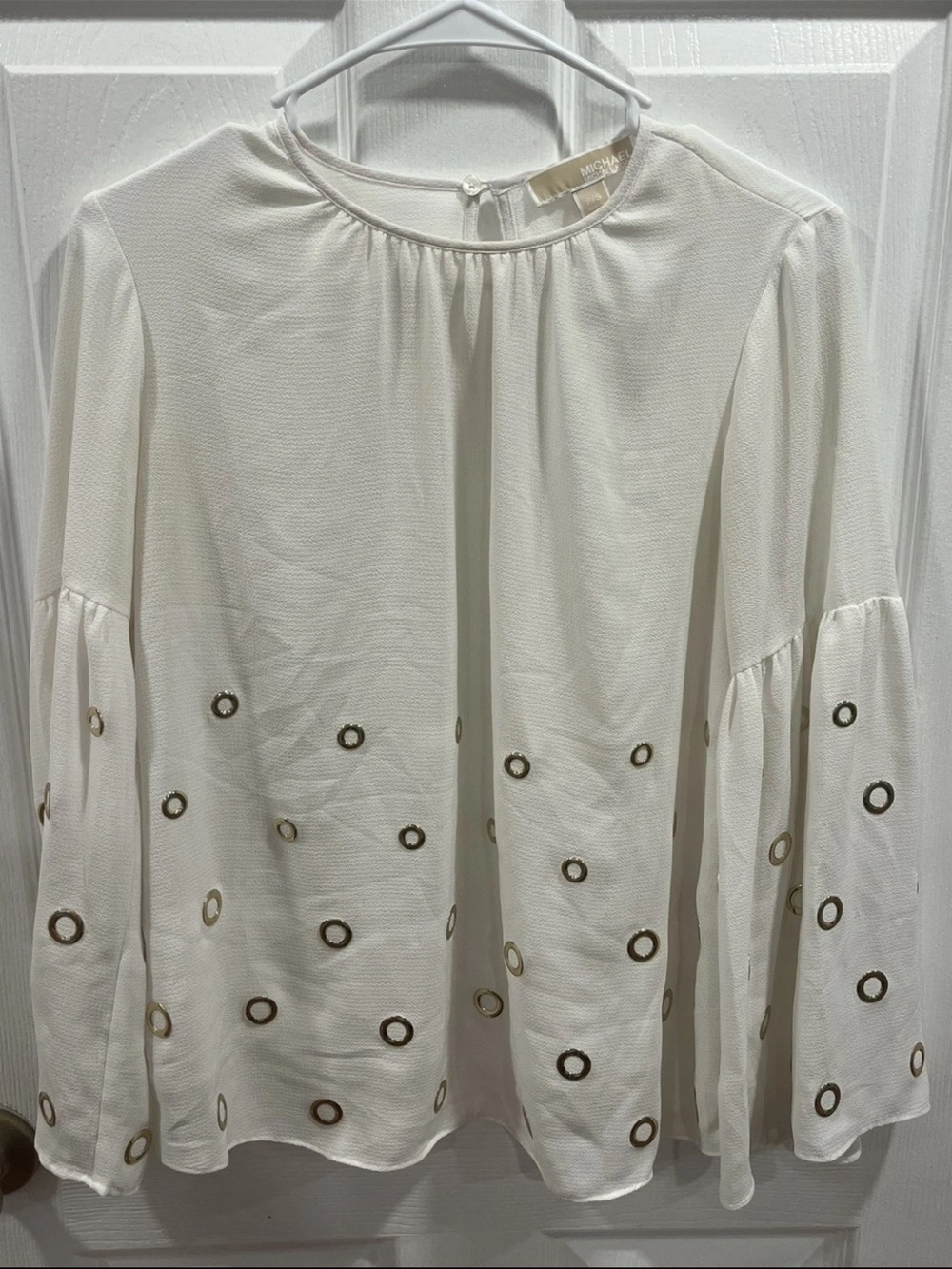Michael Michael Kors Gold Grommet White Bell Sleeve Blouse Top Women's S Petite